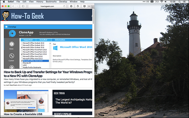 Окно, занимающее левую половину экрана