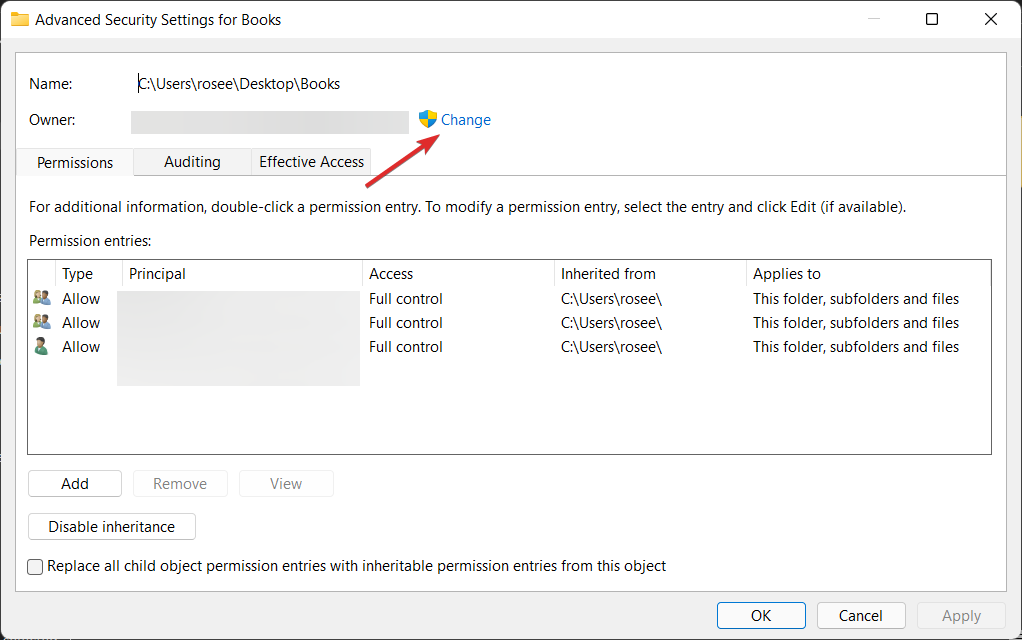 Кнопка Изменить рядом с владельцем