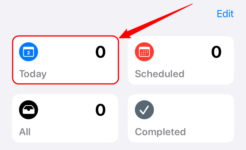 Нажмите 'Сегодня' в приложении «Напоминания».