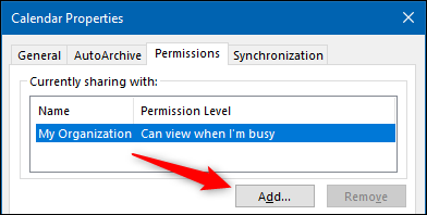 Кнопка для добавления пользователя в разрешения календаря