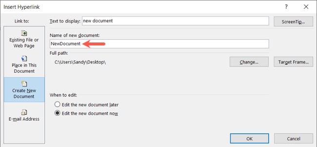 Поле ввода имени для нового документа