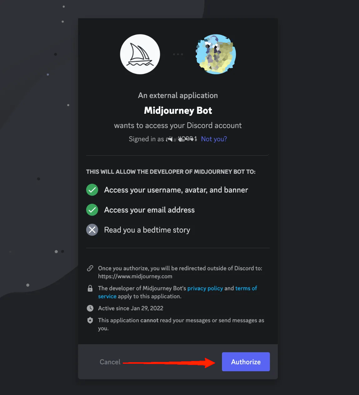 Accesso e autorizzazione della connessione a Discord