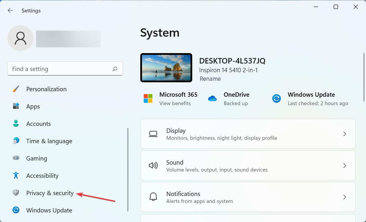 Окно настроек Windows — Конфиденциальность и безопасность