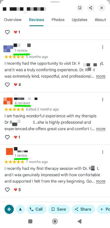 Скриншот профилей рецензентов с маленьким количеством отзывов