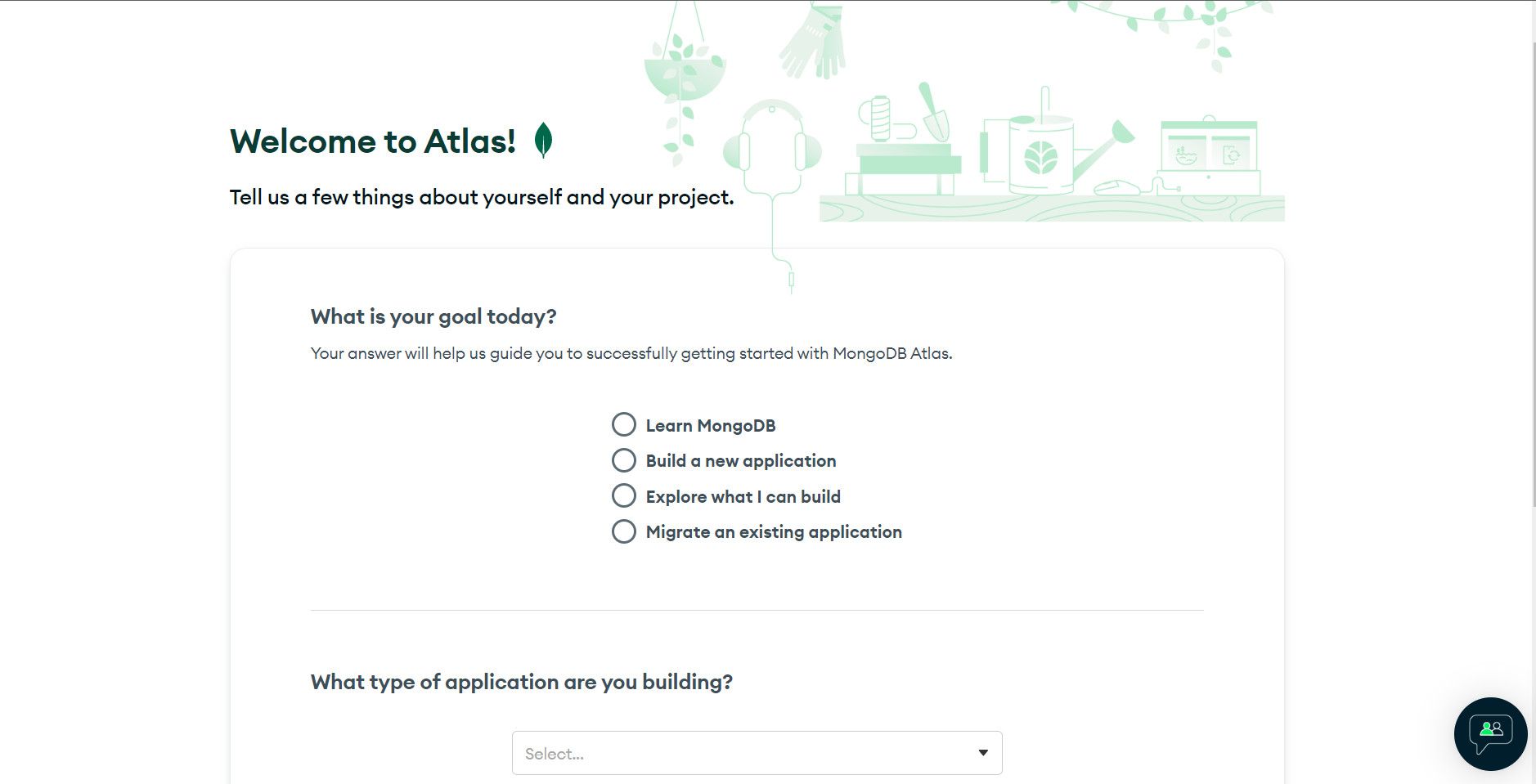 Форма приветственной страницы создания кластера MongoDB
