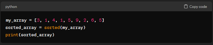 Фрагмент Python-кода, сортирующий массив