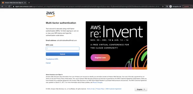 Страница MFA с опцией Troubleshoot