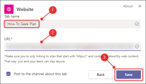 Окно добавления ссылки на вкладку