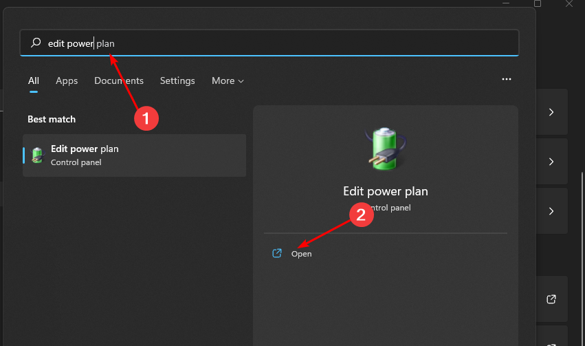 Открытие настроек плана электропитания Windows