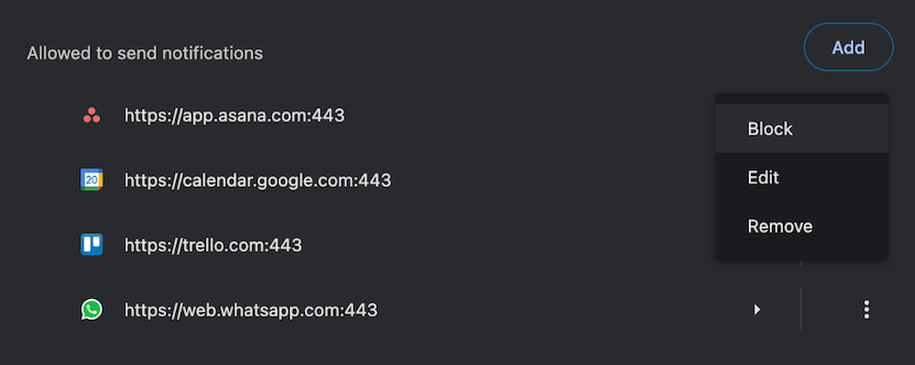 Отключение уведомлений Asana в Google Chrome