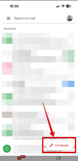 Создание нового письма в мобильном приложении