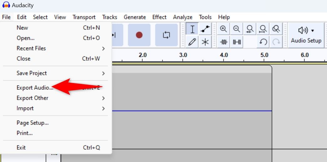 'Export Audio' в меню File Audacity.