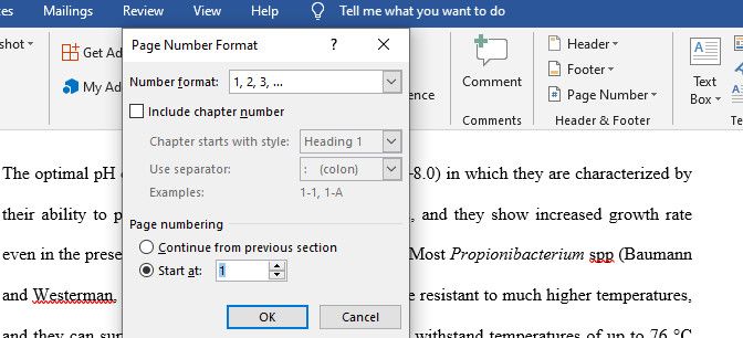 Поставить Начать с в Формате номеров страниц