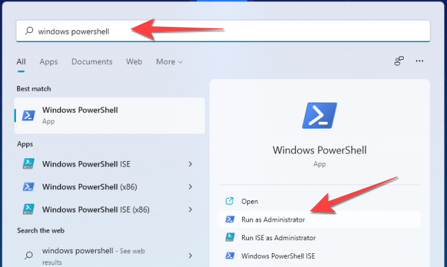 Поиск Windows PowerShell и запуск от имени администратора.