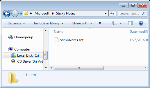 Файл StickyNotes.snt в папке Roaming для классического приложения