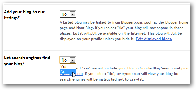 Impostazioni base per nascondere il blog