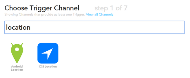 Выбор канала Location в IFTTT