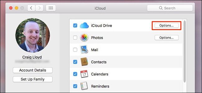Параметры iCloud Drive в macOS Sierra