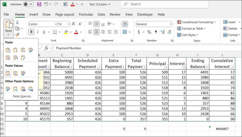 Вставить значения в Excel