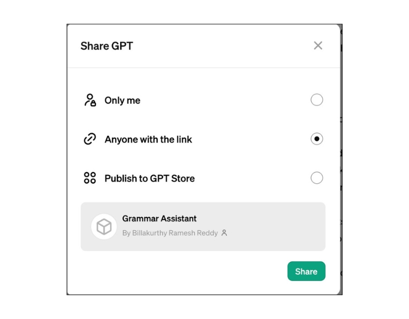 Публикация и совместное использование GPT