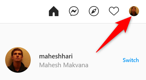Нажмите значок профиля на сайте Instagram.