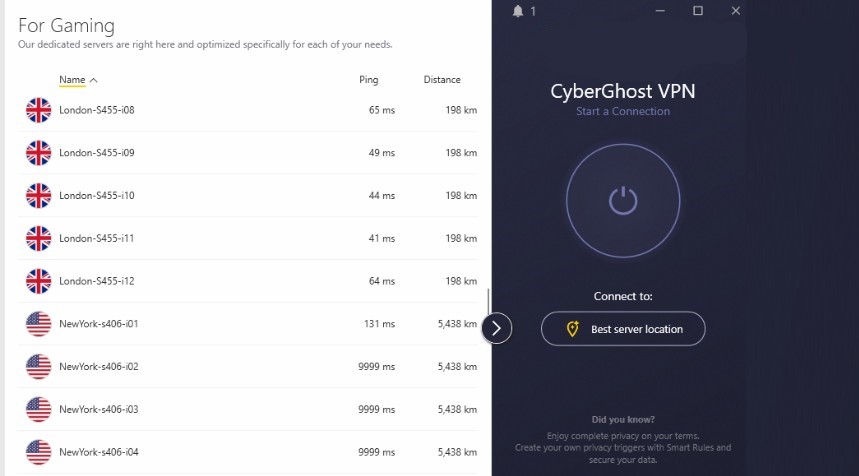 Серверы CyberGhost, оптимизированные для игр