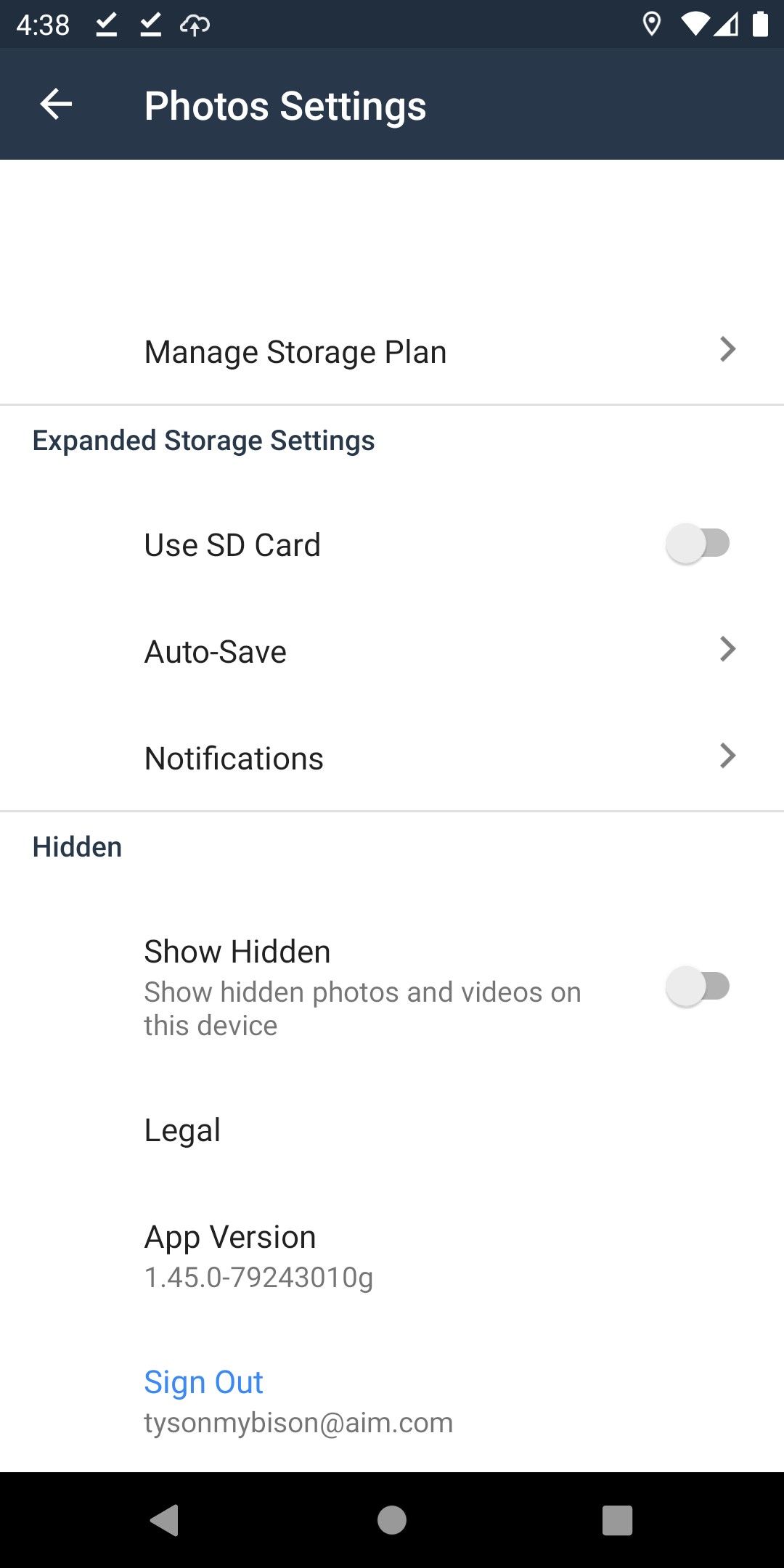 Настройки приложения Amazon Photos — Android