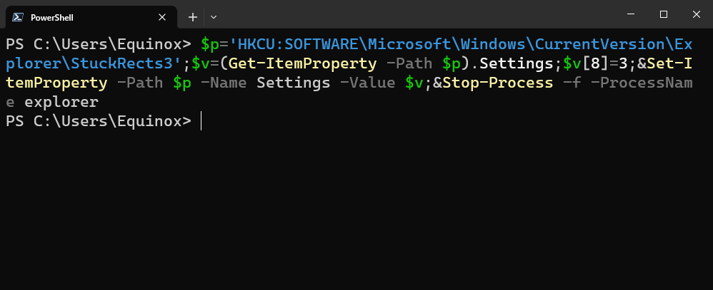Команда для автоматического скрытия панели задач в PowerShell.