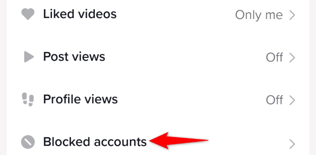 Пункт Заблокированные аккаунты внизу страницы Конфиденциальность