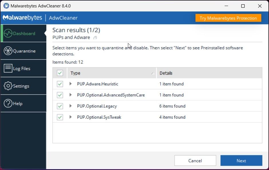 Malwarebytes AdwCleaner на Windows