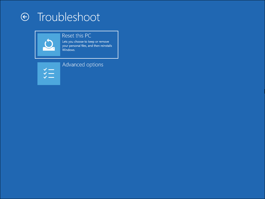 Сброс этого компьютера в WinRE