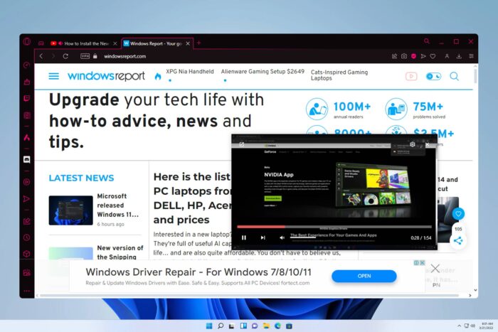 Opera GX — мини‑плеер не работает: исправление