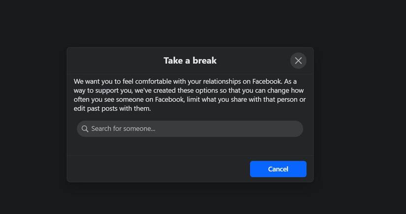 Поиск функции Take a Break в Facebook