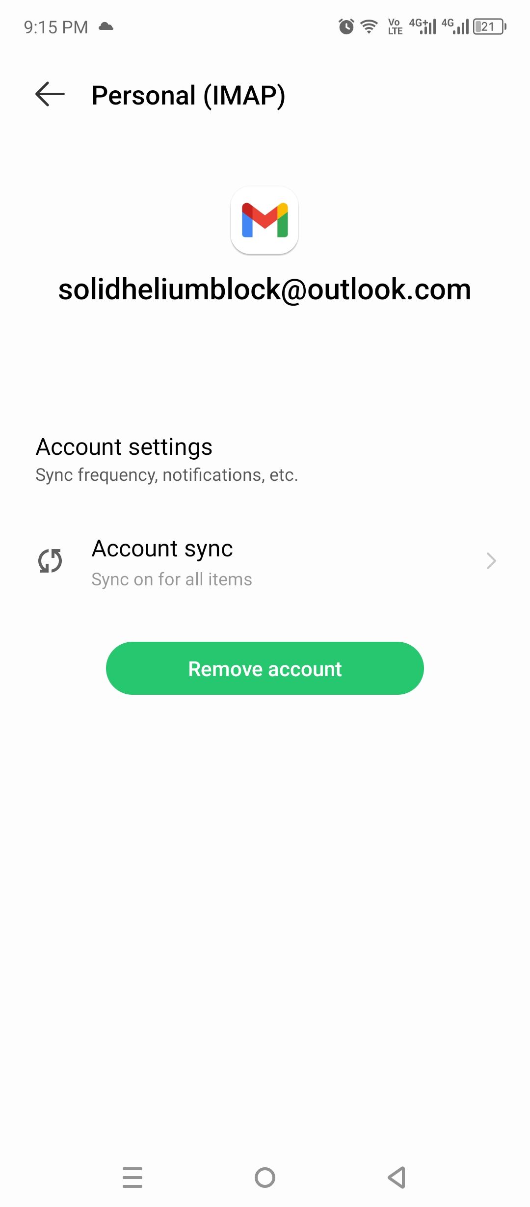 Удаление аккаунта из Gmail через настройки устройства.
