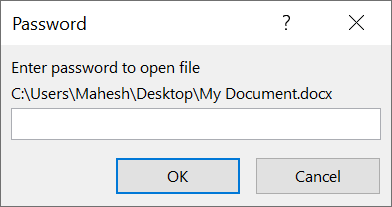 Запрос пароля при открытии документа в Microsoft Word.