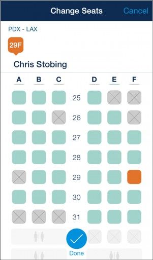 Схема посадочных мест и выбранное место пассажира