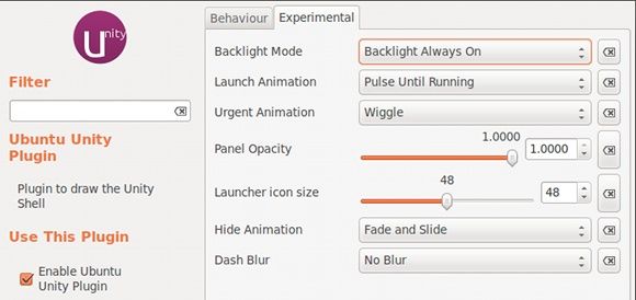 Настройки визуальных эффектов Dash и панели Unity