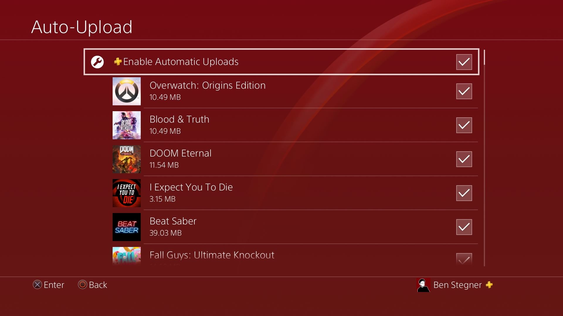 Скриншот настроек облачных сохранений PS4