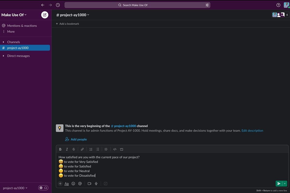 Опрос в Slack с вариантами ответов и сопоставленными эмодзи