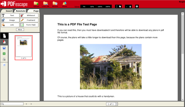 PDFescape: интерфейс редактирования PDF в браузере