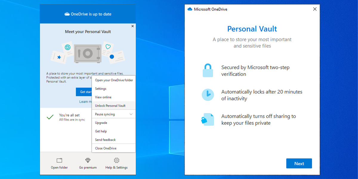 Окно настроек OneDrive