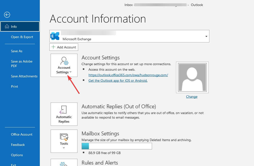 Tela de Configurações de Conta