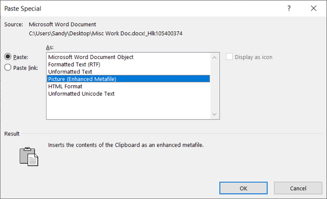 Окно Специальная вставка с выбранным пунктом Изображение