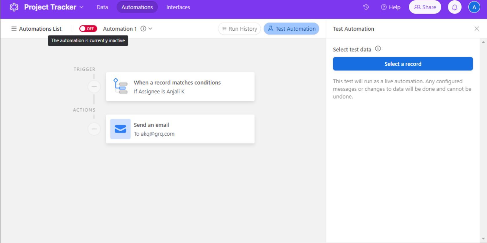 Скриншот переключателя включения автоматизации
