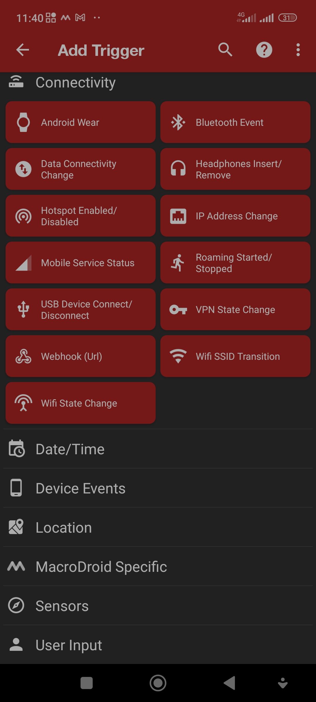 MacroDroid trigger components
