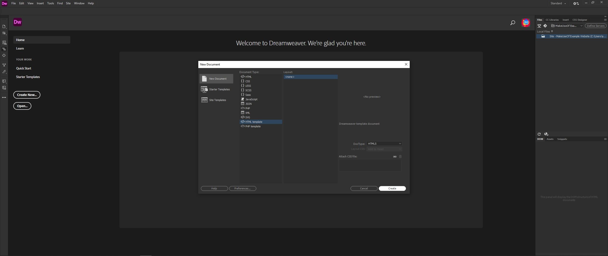create dreamweaver html template