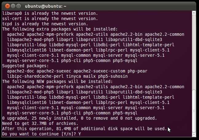 Подтверждение установки пакетов