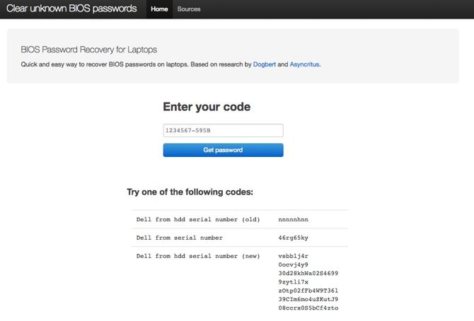 Веб‑страница генератора мастер‑паролей BIOS