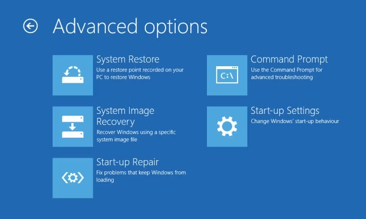 windows 10 advanced start up menu after restart