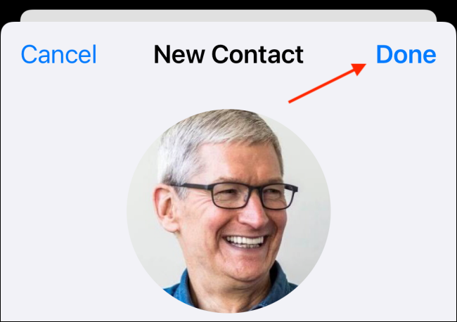 Нажмите Done для сохранения контакта